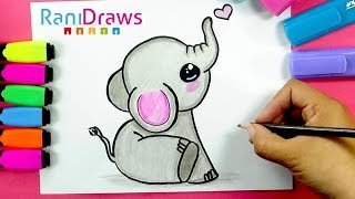 How to draw A CUTE BABY ELEPHANT  Cómo dibujar UN ELEFANTE BEBÉ KAWAII [upl. by Yuh]