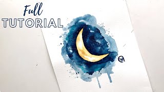 Moon Painting Tutorial For Beginners  Beginner Watercolor Class [upl. by Mariya944]