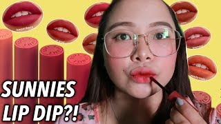 SUNNIES FACE LIP DIP SWATCHES amp HONEST REVIEW ON MY CHEEKS EYELIDS amp LIPS [upl. by Ailsun]