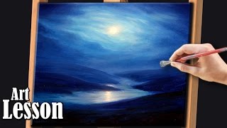 LANDSCAPE PAINTING DEMO  A full moon night [upl. by Odracir]