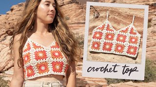 Crochet Summer Top Tutorial  Using Granny Squares [upl. by Etnovaj]