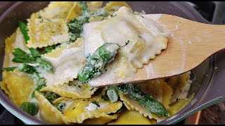 DINNER  Easy Ravioli Dinner Idea  Homemade Cream Sauce For Pasta  Quarantine Cooking [upl. by Aneeh419]