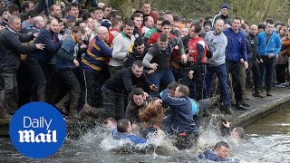 Traditional Royal Shrovetide Football match kicks off in Ashbourne  Daily Mail [upl. by Becca]