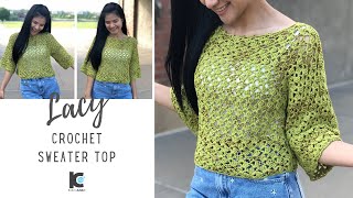 HOW TO CROCHET SWEATER TOP  Lacy Crochet Sweater Top  Free Pattern XSXXL [upl. by Yessac]