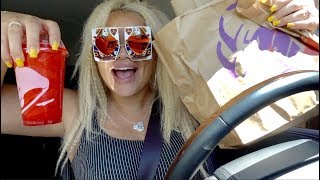 TACO BELL MUKBANG 2018 DRIVE THRU EATING SHOW TRYING SKITTLES FREEZE [upl. by Ollehcram641]