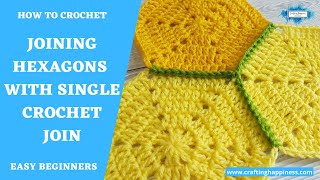 Joining Crochet Hexagons With Single Crochet Join EASY BEGINNERS [upl. by Ashraf]