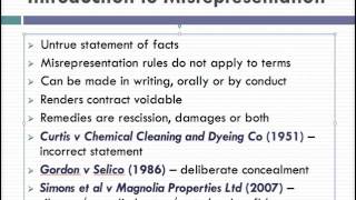 Misrepresentation Lecture 1 of 4 [upl. by Idham]