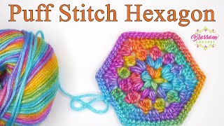 Easy Crochet  Puff Stitch Hexagon • Blossom Crochet Tutorial 🌸 [upl. by Arahsak345]