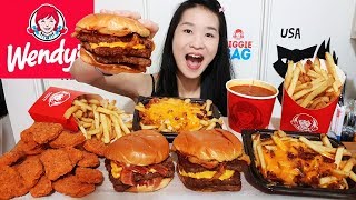 MASSIVE WENDYS FEAST Spicy Chicken Nuggets Baconator Cheeseburger Chili Cheese Fries  Mukbang [upl. by Cletis697]